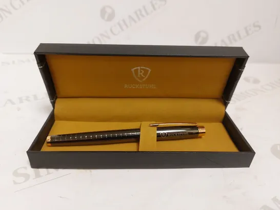 RUCKSTUHL STAINLESS STEEL LUXURY PEN IN GIFT BOX – BLACK & ROSE GOLD COLOUR CASE - HAND ASSEMBLED 