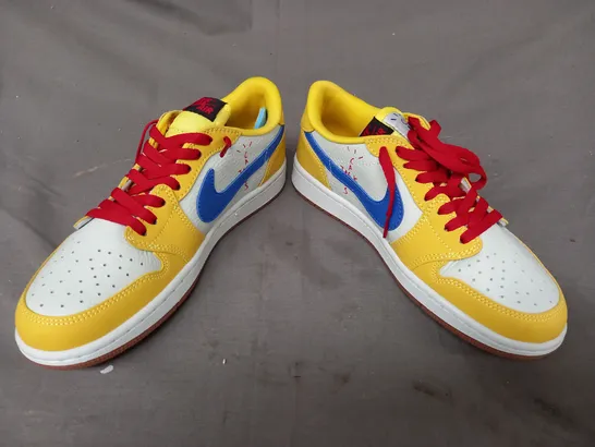 BOXED PAIR OF NIKE AIR JORDAN SHOES IN YELLOW/SAIL/BLUE UK SIZE 6