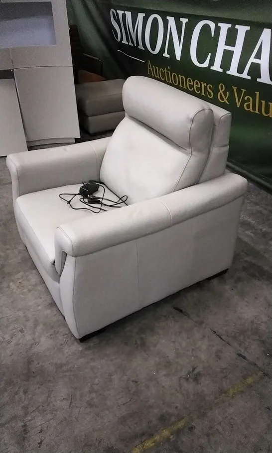 QUALITY ITALIAN DESIGNER ADRIANO POWER RECLINER WHITE GREY LEATHER ARMCHAIR 