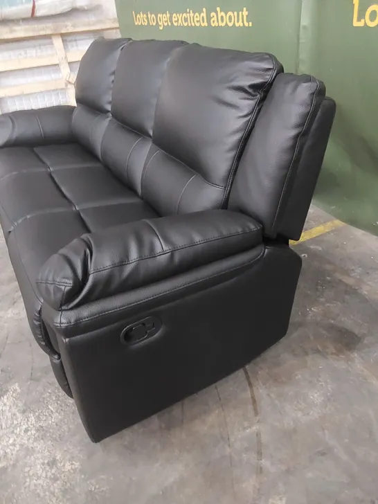 DESIGNER ALBION 3 SEATER MANUAL RECLINER LEATHER UPHOLSTERED SOFA - BLACK