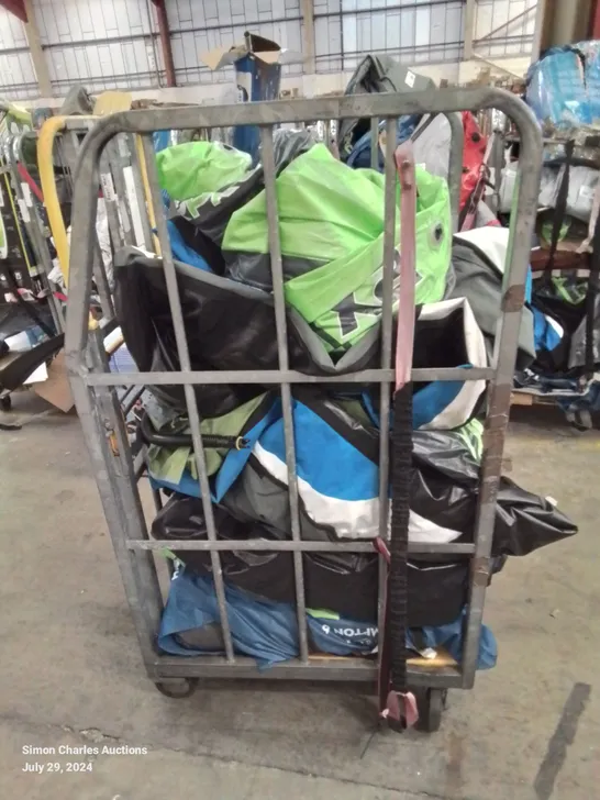 CAGE OF UNTESTED ASSORTED INFLATABLE KAYAKS AND ACCESSORIES 