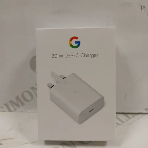 BOXED GOOGLE 30 W USB-C CHARGER PLUG WHITE 