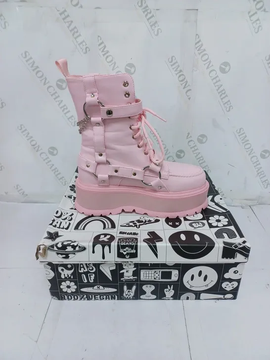 KOI FOOTWEAR LADIES PINK WEDGE LACE UP BOOTS SIZE 4