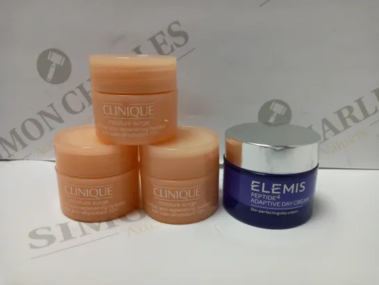 LOT OF 4 ASSORTED BEAUTY PRODUCTS TO INCLUDE CLINIQUE MOISTURE SURGE HYDRATOR & ELEMIS ADAPTIVE DAY CREAM