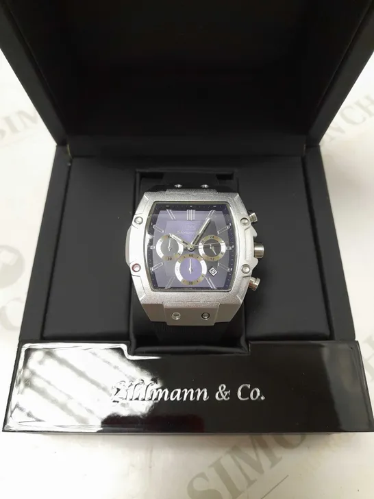 ZIHLMANN & CO BLUE TRIPLE DIAL STUD RUBBER STRAP WATCH