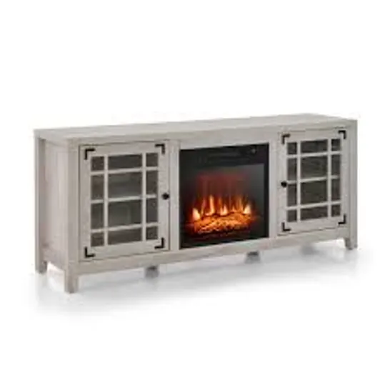 BOXED 148cm STORAGE TV CONSOLE WITH FIREPLACE INSERT - NATURAL (1 BOX)