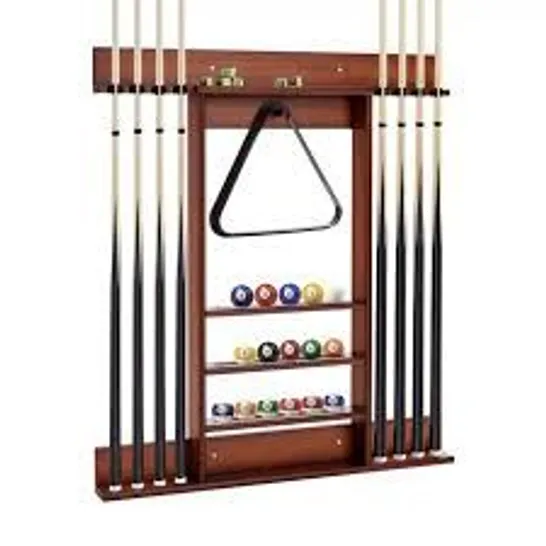 BOXED COSTWAY WALL-MOUNTED BILLIARDS POOL CUE RACK, BROWN