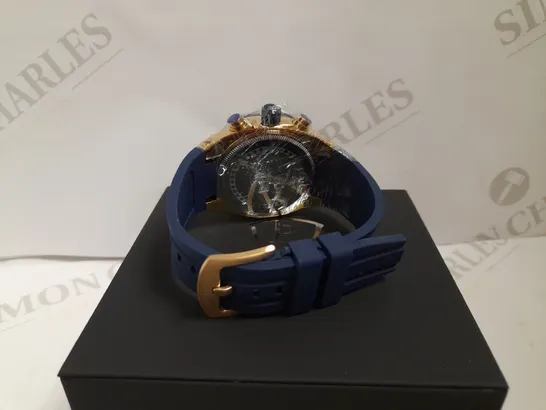 MEN’S RUCKSTUHL CHRONOGRAPH R500 WATCH – GOLD COLOUR CASE – BLUE DIAL – 3ATM WATER RESISTANT - RUBBER STRAP