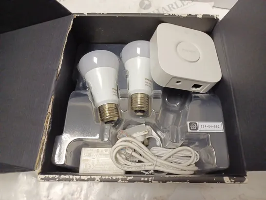 BOXED PHILIPS HUE WHITE AND COLOUR AMBIANCE STARTER KIT