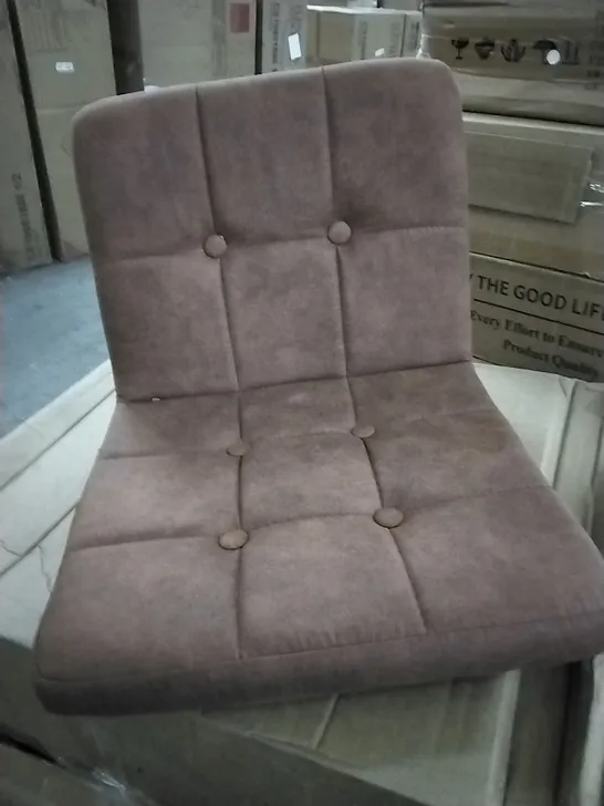 A BOXED PAIR OF BROWN SUEDE EFFECT CHAIRS 