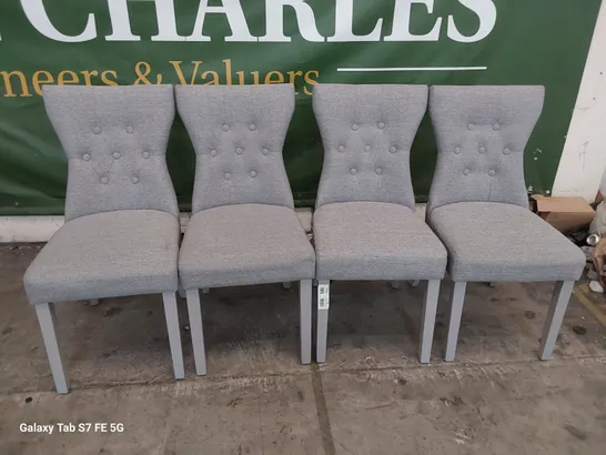 SET OF FOUR UPHOLSTERED BUTTONED BACK DINING CHAIRS ON GREY LEGS 