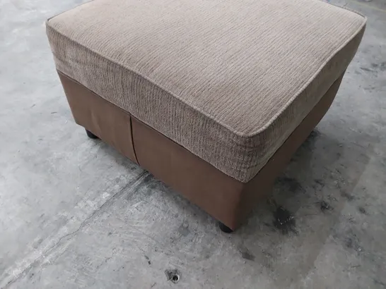 DESIGNER SQUARE FOOTSTOOL BROWN SUEDE & FABRIC