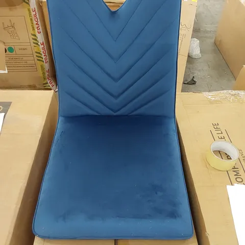 BOX CONTAINING SET OF 2 BLUE VELVET DINING CHAIR