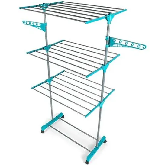 BOXED DELUXE FOLDING DRYING RACK IN BLUE AND GREY 