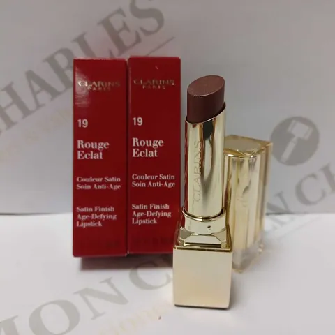 LOT OF 2 CLARINS ROUGE ECLAT LIPSTICKS - #19 CHESTNUT BROWN