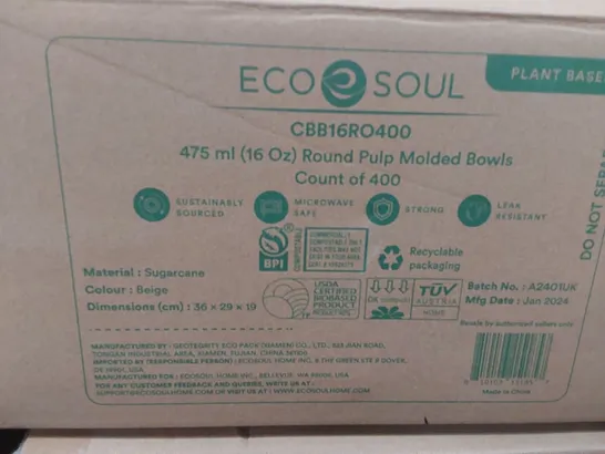 PALLET OF APPROXIMATELY 50 BOXES OF 400x 475ML ROUND PULP MOLDED BOWLS 