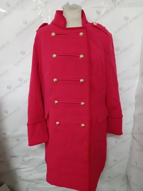 JULIEN MACDONALD LONG RED COAT WITH GOLDEN BUTTONS 