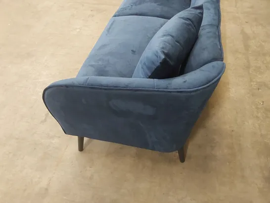 DESIGNER LOREN 3 SEATER BLUE VELVET UPHOLSTERED SOFA 