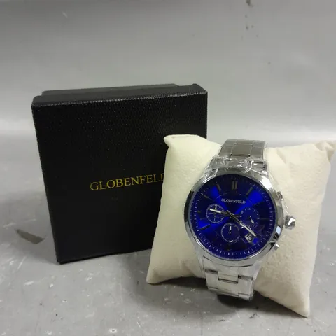 GLOBENFELD MARKSMAN SILVER BLUE DIAL STAINLESS STEEL CASE WATCH 