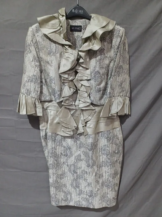 IAN STUART LONDON RUCHED TWO PIECE JACKET & DRESS (ISL328) IN PYTHON/PEWTER - US 14