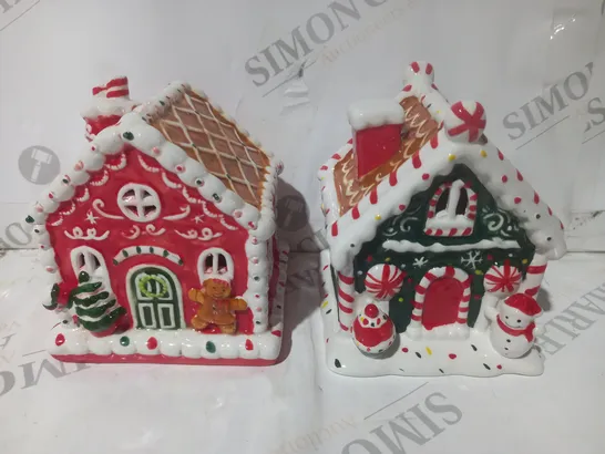 BOXED MR. CHRISTMAS SET OF 2, 4" BATTERY-OPERATED NOSTALGIC GINGERBREAD HOUSE