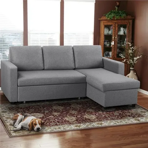 BOXED DAIZHA 2 - PIECE UPHOLSTERED CORNER SOFA - LIGHT GREY (2 BOXES)