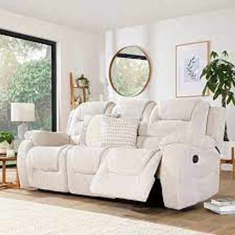 BOXED DESIGNER VANCOUVER DOTTED CORD FABRIC MANUAL RECLINING THREE SEATER SOFA 
