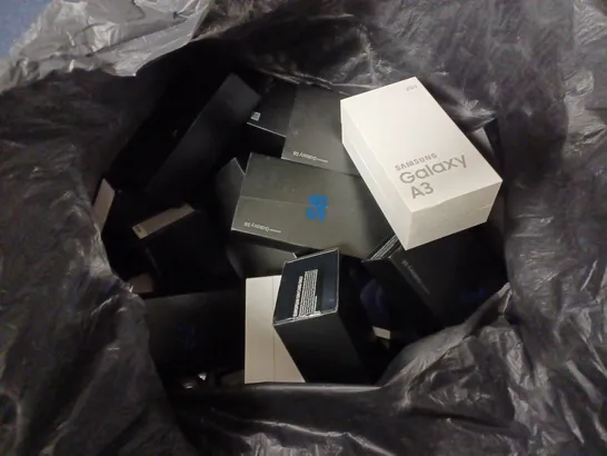 LARGE QUANTITY OF EMPTY PHONE BOXES FOR PHONES SUCH AS SAMSUNG GALAXY A3, SAMSUNG NOTE10+, APPLE IPHONE 12, ETC