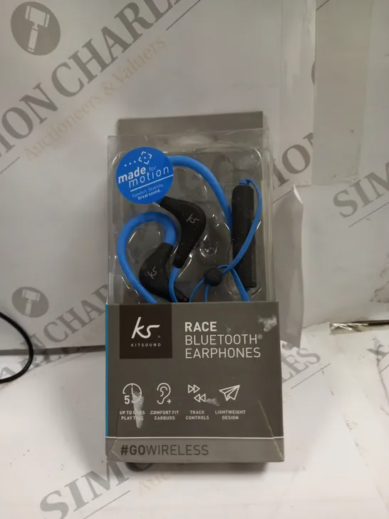 BOXED KITSOUND RACE BLUETOOTH EARPHONES - RACE BLUE 