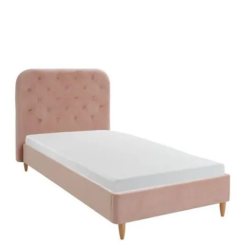 BOXED GRADE 1 FREYA PINK VELVET SINGLE BED FRAME (2 BOXES)