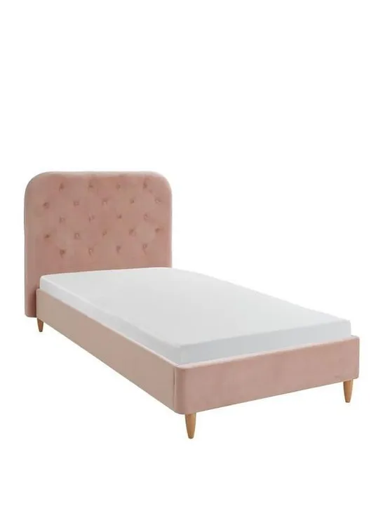 BOXED GRADE 1 FREYA PINK VELVET SINGLE BED FRAME (2 BOXES)