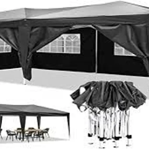 BRAND NEW BOXED YUEBO BLACK FOLDING GAZEBO TENT 3 X 6 M WATERPROOF FOLDING TENTS WITH 6 WALLS, UV PROTECTION FOLDING GAZEBO GARDEN PERGOLAS TENTS FOR OUTDOORS, PARTIES (1 BOX)