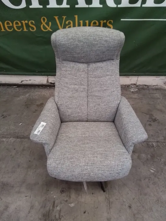 DESIGNER G PLAN MADE LUKAS MAN CASUAL PIERO SILVER FABRIC SWIVEL CHAIR & FOOTSTOOL