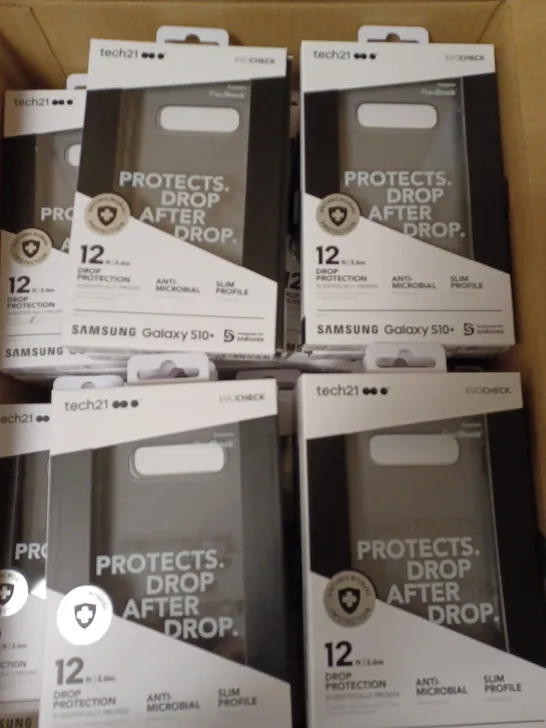 LOT OF APPROX. 80 BRAND NEW BOXED TECH 21 T21-6949 SMOKEY BLACK EVO CHECK CASE COVER WITH 12FT DROP PROTECTION AND ANTI-MICROBIAL PROTECTION FOR SAMSUNG GALAXY S10+