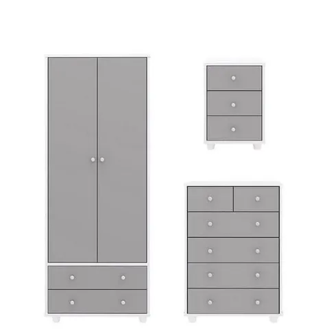 BOXED GRADE 1 MIAMI FRESH 3 PIECE PACKAGE GREY - 4+2 DRAWER CHEST AND 3 DRAWER BEDSIDE (2 BOXES)