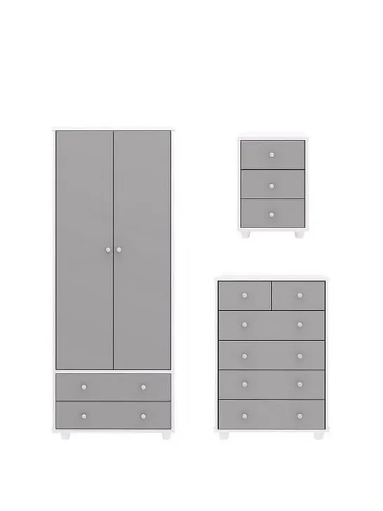 BOXED GRADE 1 MIAMI FRESH 3 PIECE PACKAGE GREY - 4+2 DRAWER CHEST AND 3 DRAWER BEDSIDE (2 BOXES)