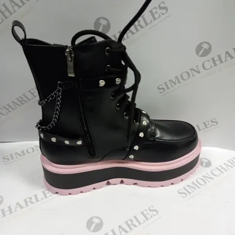 PAIR OF KOI FOOTWEAR YAMI PASTEL BLACK/PINK PLATFORM BOOTS - 7