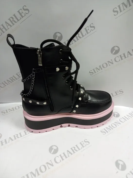 PAIR OF KOI FOOTWEAR YAMI PASTEL BLACK/PINK PLATFORM BOOTS - 7