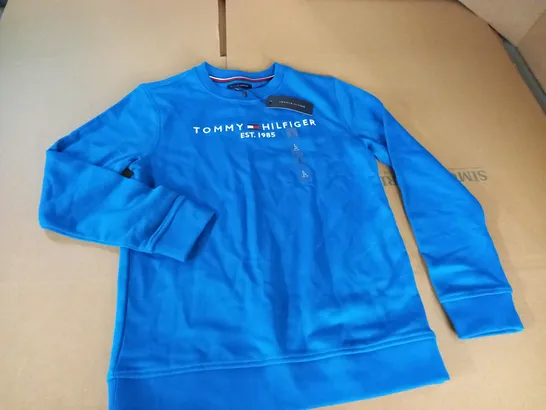 TOMMY HILFIGER BLUE CREW NECK JUMPER - L/G 12-14