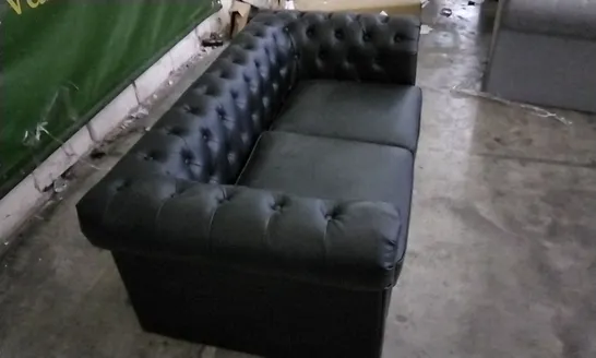 DESIGNER BLACK LEATHER CHESTERFIELD STYLE 2 SEATER SOFA