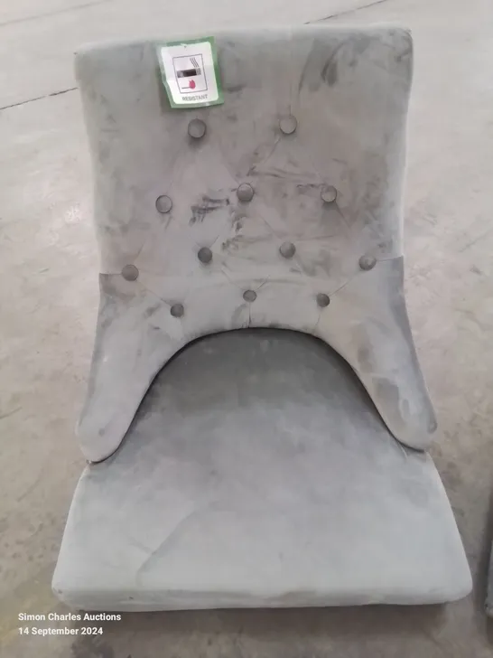 PAIR OF GREY BUTTON BACK KNOCKER CHAIRS (LEGS IN THE BASE)