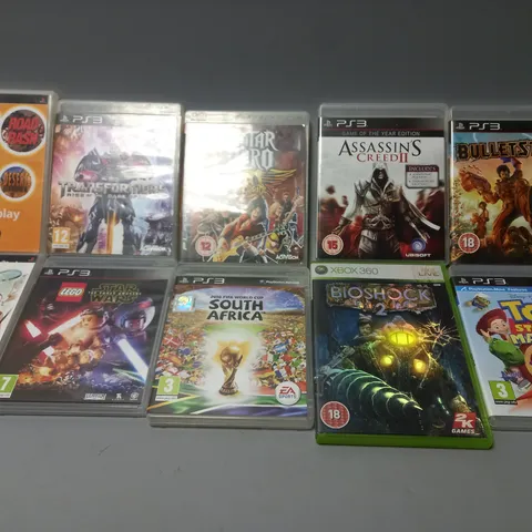 APPROXIMATELY 32 ASSORTED GAMES TO INCLUDE BIOSHOCK 2 (XBOX 360), 2010 FIFA WORLD CUP SOUTH AFRIA (PS3), VIRTUAL TENNIS:WORLD TOUR (PSP), ETC