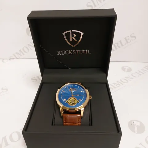 MENS RUCKSTUHL AUTOMATIC DIAL – R100 -TOURBILLION DESIGN DIAL – GLASS EXHIBITION BACK – LEATHER STRAP