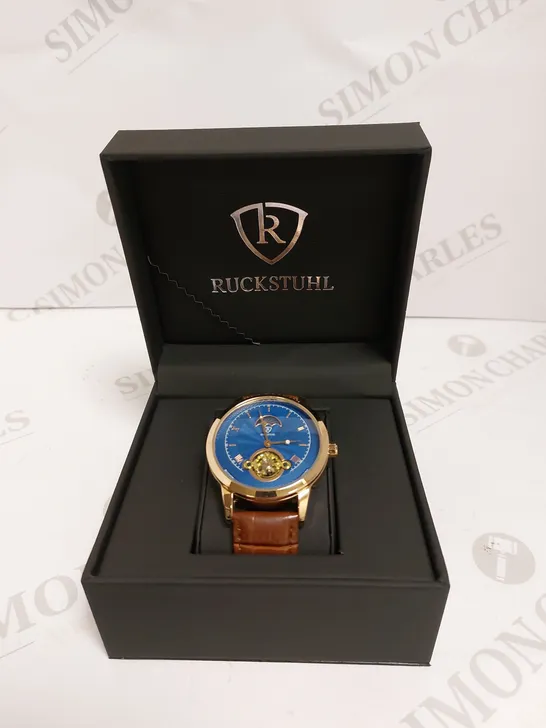 MENS RUCKSTUHL AUTOMATIC DIAL – R100 -TOURBILLION DESIGN DIAL – GLASS EXHIBITION BACK – LEATHER STRAP