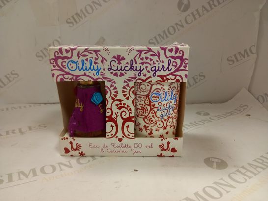 BOXED OILILY LUCKY GIRL EAU DE TOILETTE 50ML AND CERAMIC JAR