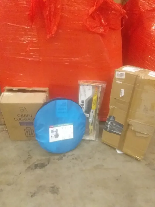 PALLET OF ASSORTED ITEMS INCLUDING 5 IN 1 KIDS POP UP TENT, CABIN LUGGAGE, BUGASALT GUN, PROFESSIONAL FACIAL STEAMER