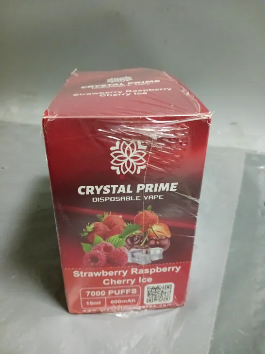 SEALED 10-PACK OF CRYSTAL PRIME 7000 PUFF 15ML VAPES - STRAWBERRY RASPBERRY CHERRY ICE