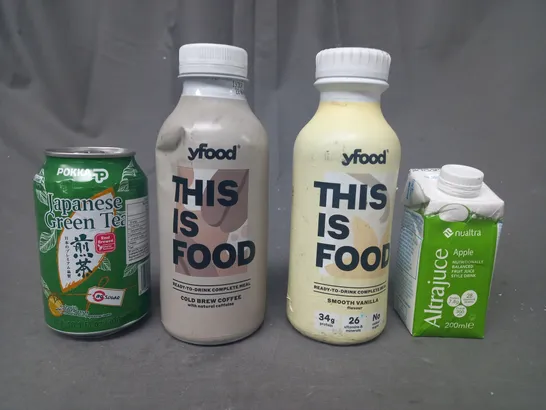 APPROXIMATELY 10 ASSORTED FOOD AND DRINK ITEMS TO INCLUDE YFOOD READY TO DRINK COMPLETE MEAL, POKKA JAPANESE GREEN TEA, NUALTRA FRUIT JUICE STYLE DRINK, ETC - COLLECTION ONLY