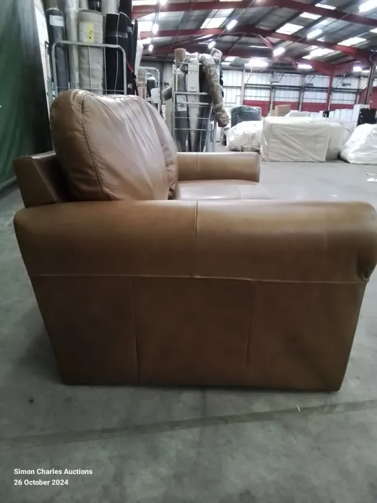 QUALITY DESIGNER 3 SEATER LEATHER UPHOLSTERED BROWN SOFA