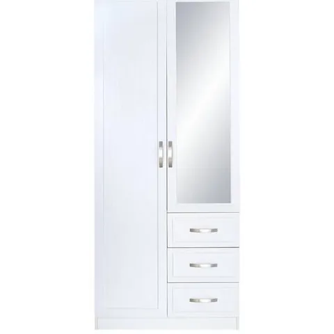 BOXED GRADE 1 CAMBERLEY WHITE 2-DOOR 3-DRAWER MIRRORED WARDROBE (2 BOXES)